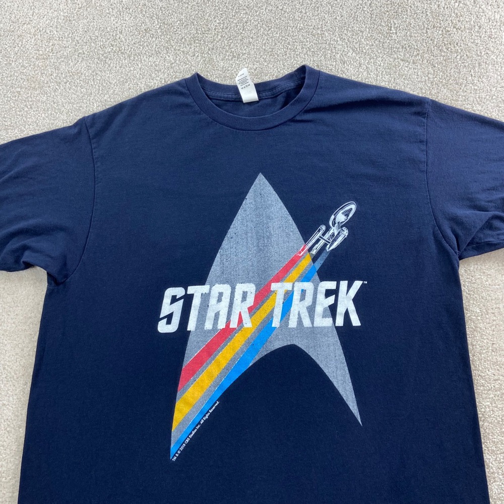Star Trek T-Shirt Mens L Navy Blue Graphic Logo USS Enterprise 2018